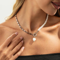 Thumbnail for Elegant Heart Ceramics Pendant Pearl Chain Necklace - ArtGalleryZen