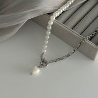 Thumbnail for Elegant Heart Ceramics Pendant Pearl Chain Necklace - ArtGalleryZen