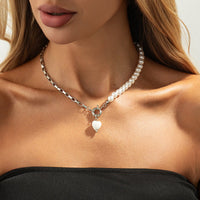 Thumbnail for Elegant Heart Ceramics Pendant Pearl Chain Necklace - ArtGalleryZen