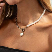 Thumbnail for Elegant Heart Ceramics Pendant Pearl Chain Necklace - ArtGalleryZen