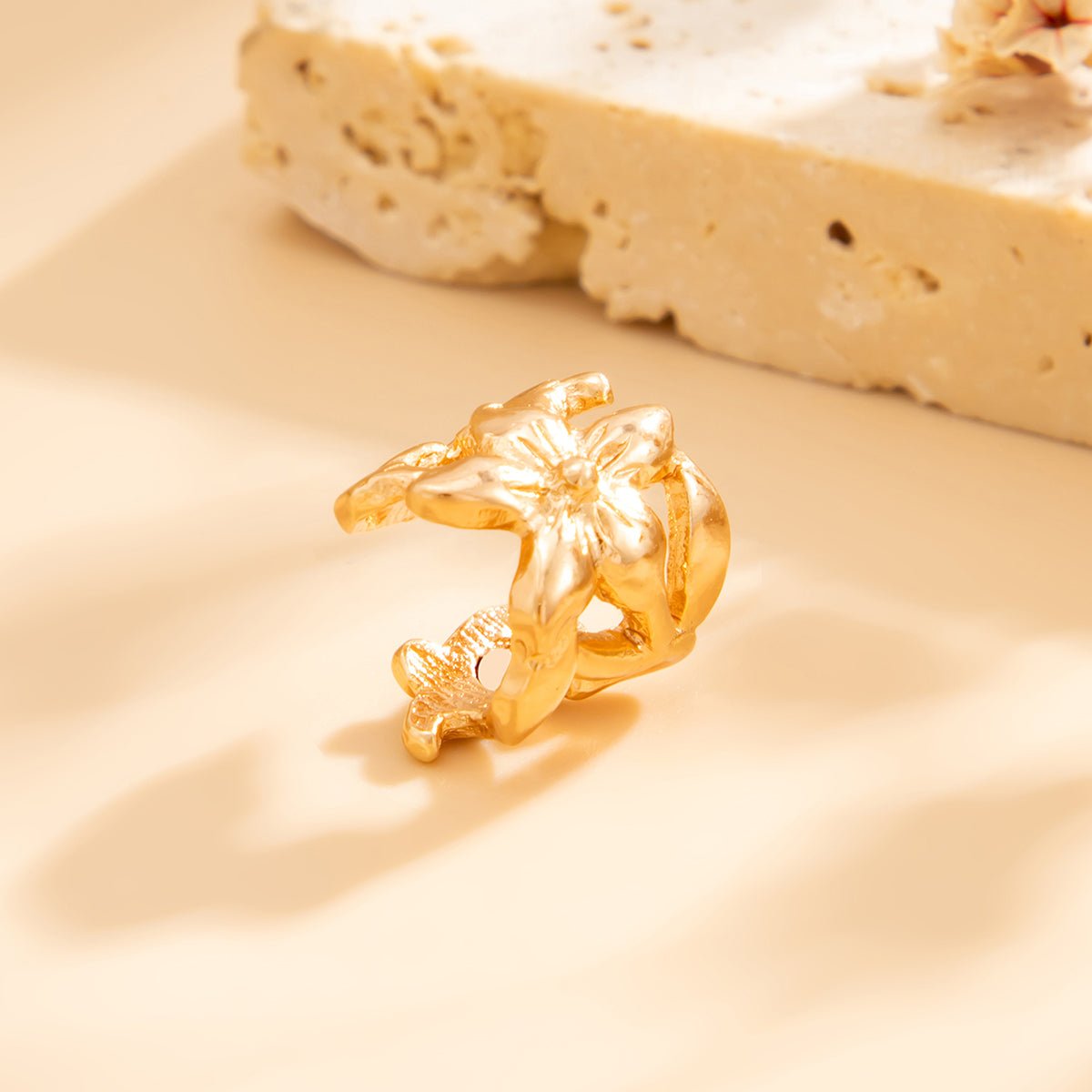 Elegant Heart Cherry Blossom Ear Cuff Earring - ArtGalleryZen