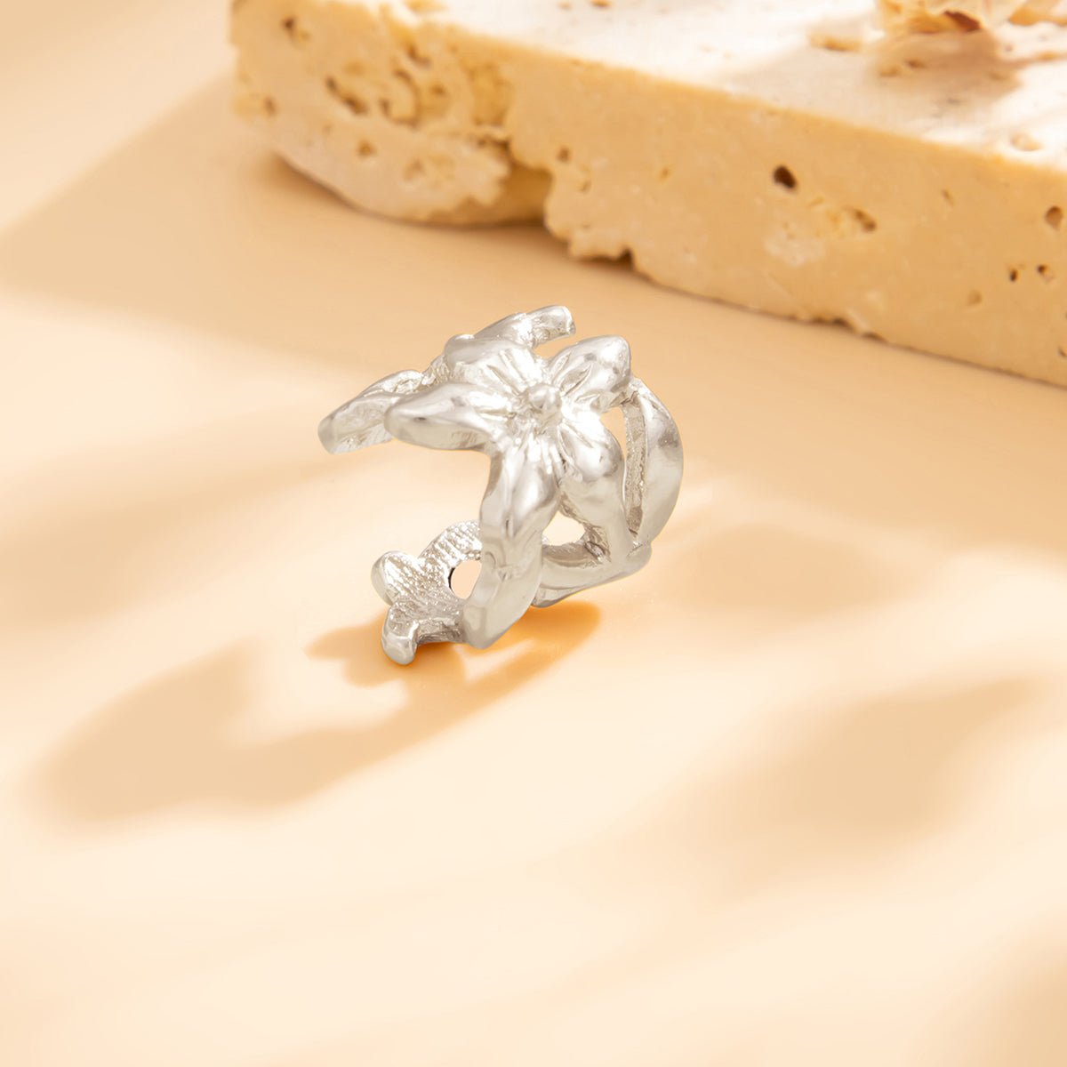 Elegant Heart Cherry Blossom Ear Cuff Earring - ArtGalleryZen