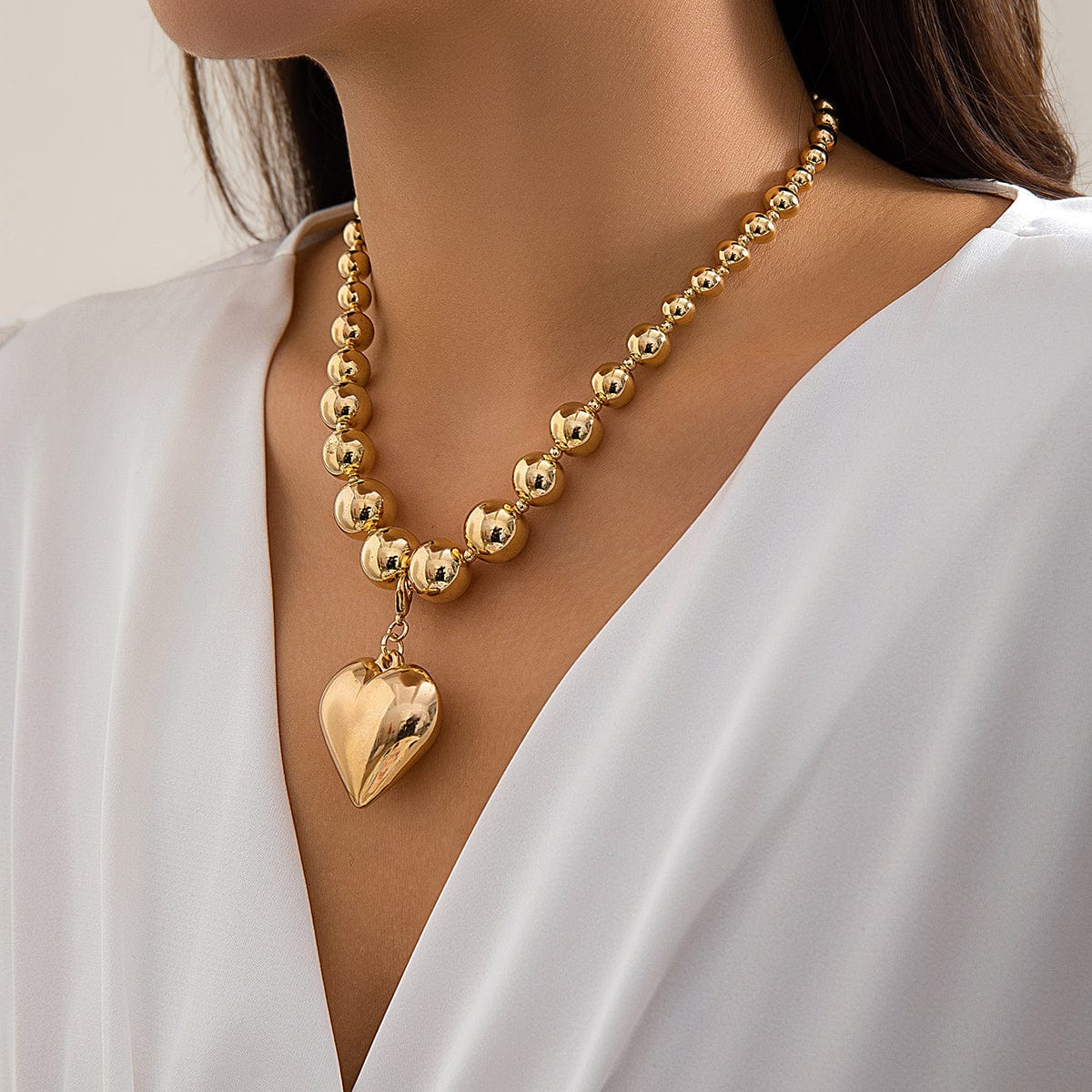 Elegant Heart Pendant Ball Chain Choker Necklace - ArtGalleryZen