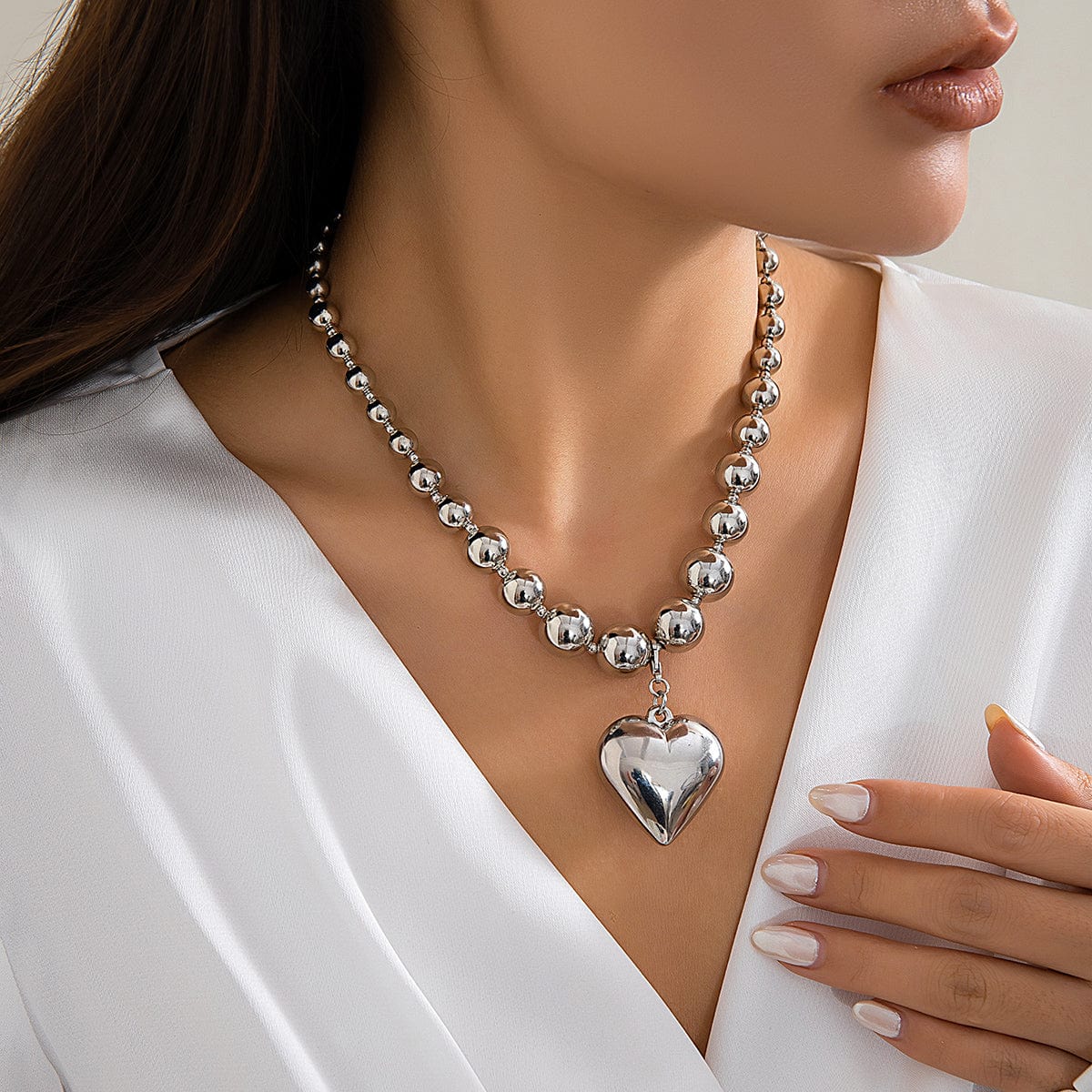 Elegant Heart Pendant Ball Chain Choker Necklace - ArtGalleryZen