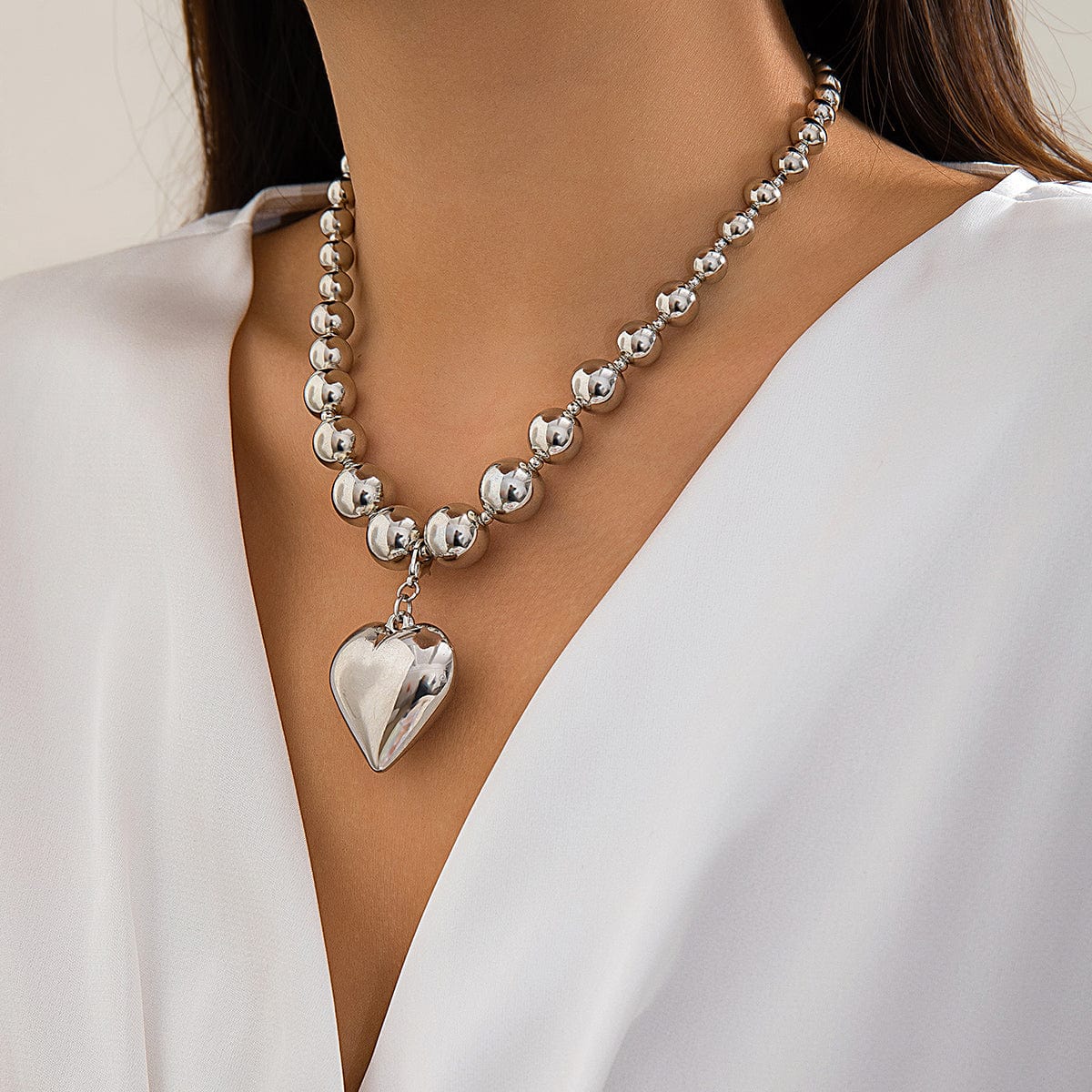 Elegant Heart Pendant Ball Chain Choker Necklace - ArtGalleryZen