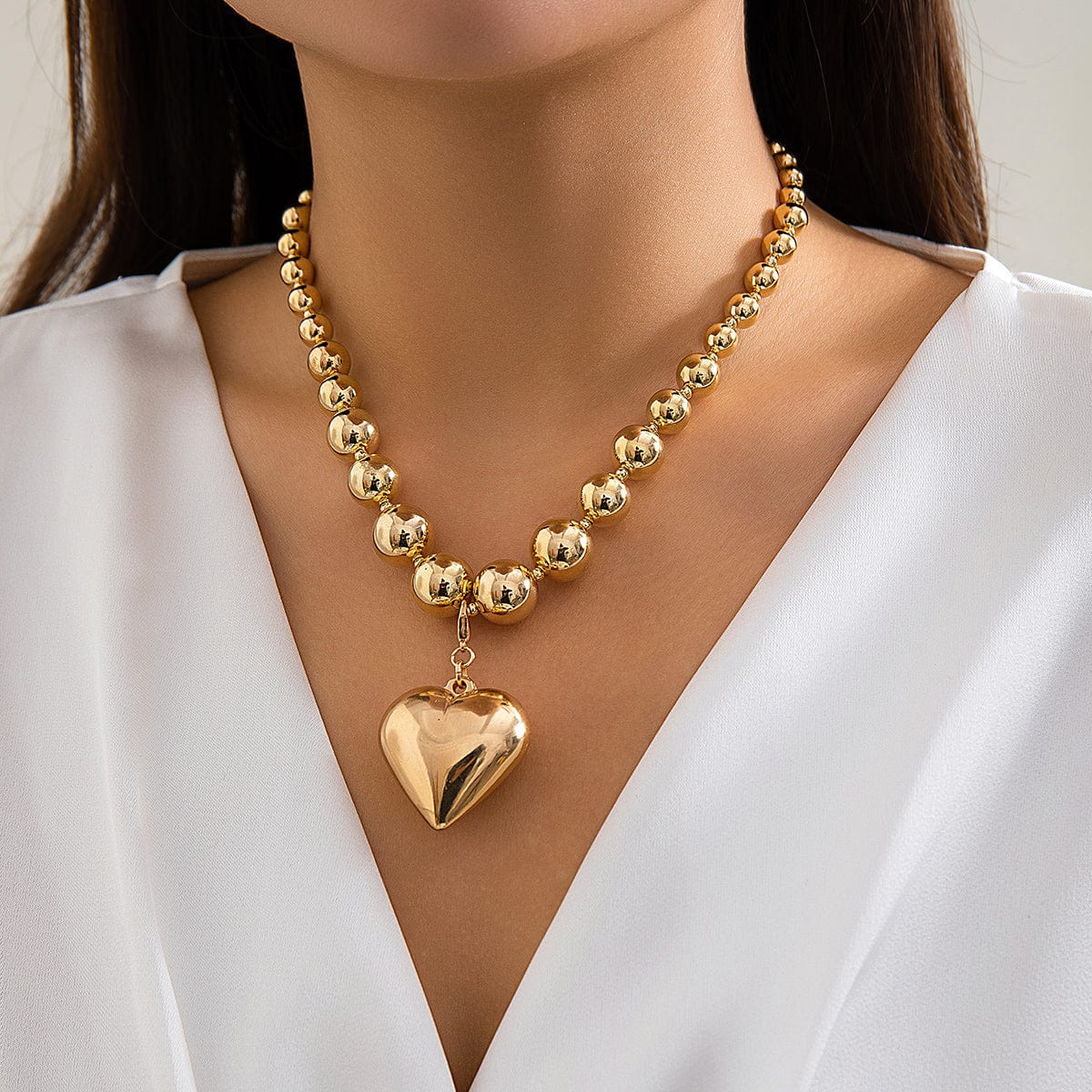 Elegant Heart Pendant Ball Chain Choker Necklace - ArtGalleryZen