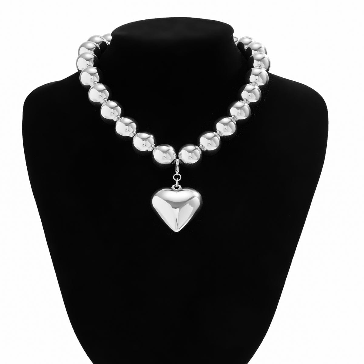 Elegant Heart Pendant Chunky Ball Chain Choker Necklace - ArtGalleryZen