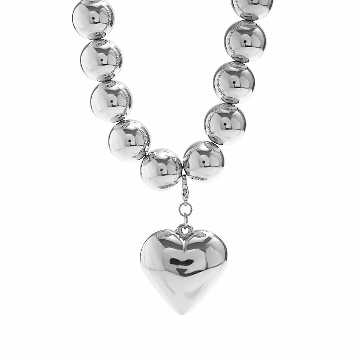 Elegant Heart Pendant Chunky Ball Chain Choker Necklace - ArtGalleryZen