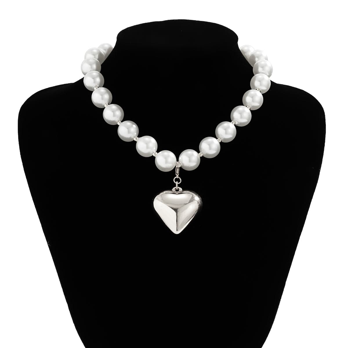 Elegant Heart Pendant Pearl Chain Choker Necklace - ArtGalleryZen