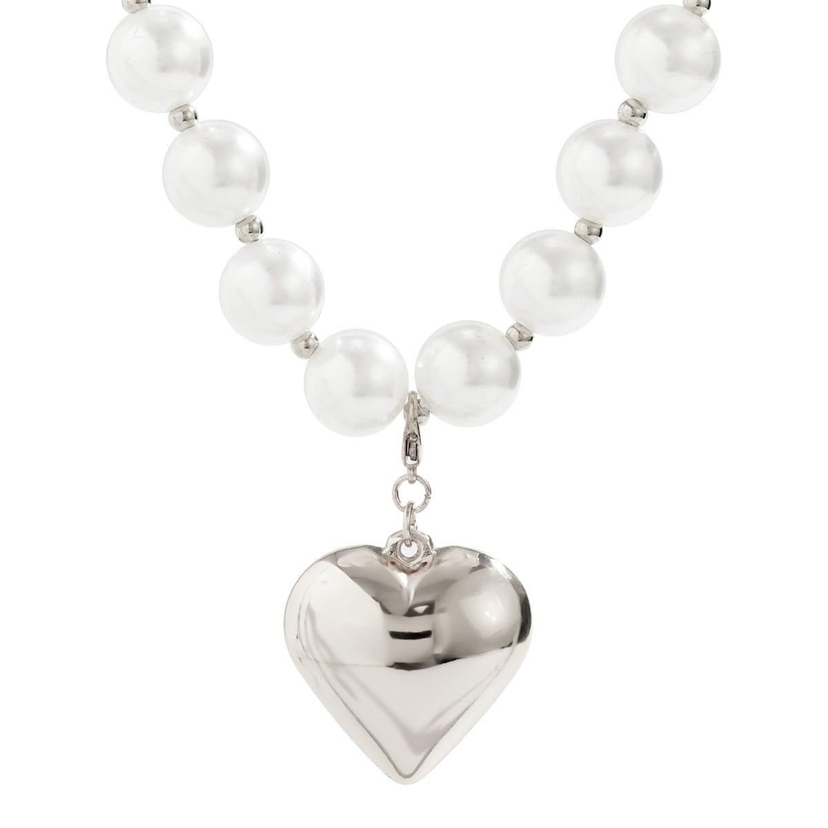 Elegant Heart Pendant Pearl Chain Choker Necklace - ArtGalleryZen