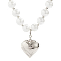 Thumbnail for Elegant Heart Pendant Pearl Chain Choker Necklace - ArtGalleryZen