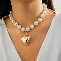 Thumbnail for Elegant Heart Pendant Pearl Chain Choker Necklace - ArtGalleryZen