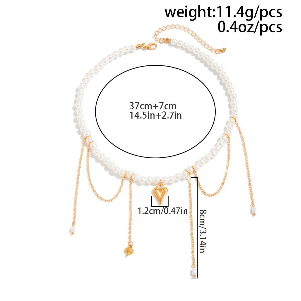 Elegant Heart Pendant Pearl Chain Tassel Necklace - ArtGalleryZen