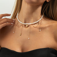 Thumbnail for Elegant Heart Pendant Pearl Chain Tassel Necklace - ArtGalleryZen