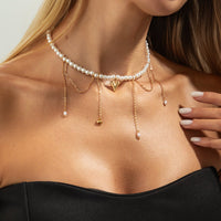 Thumbnail for Elegant Heart Pendant Pearl Chain Tassel Necklace - ArtGalleryZen