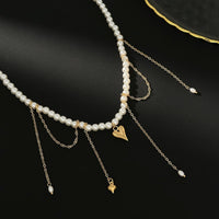 Thumbnail for Elegant Heart Pendant Pearl Chain Tassel Necklace - ArtGalleryZen