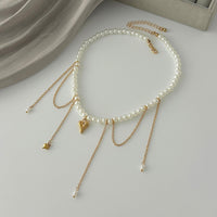 Thumbnail for Elegant Heart Pendant Pearl Chain Tassel Necklace - ArtGalleryZen