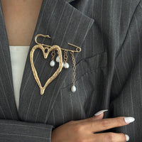 Thumbnail for Elegant Hollow Heart Pearl Tassel Pin Brooch - ArtGalleryZen