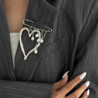 Thumbnail for Elegant Hollow Heart Pearl Tassel Pin Brooch - ArtGalleryZen