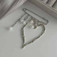 Thumbnail for Elegant Hollow Heart Pearl Tassel Pin Brooch - ArtGalleryZen