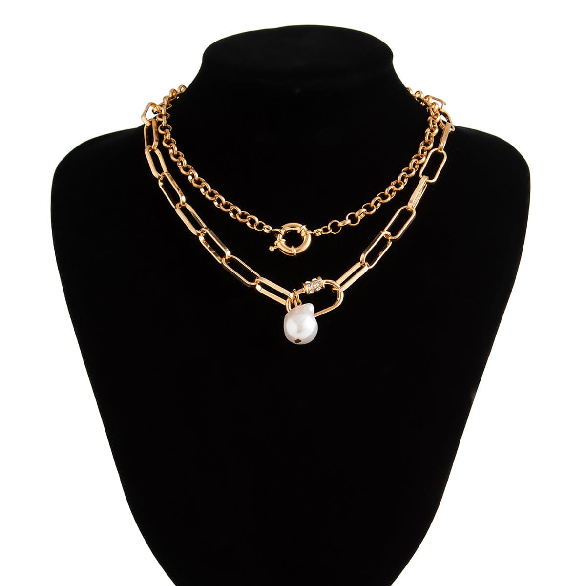 Elegant Irregular Pearl Pendant Paperclip Chain Choker Necklace Set