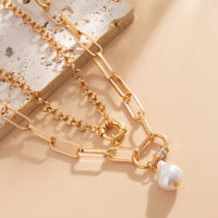 Thumbnail for Elegant Irregular Pearl Pendant Paperclip Chain Choker Necklace Set