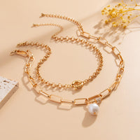 Thumbnail for Elegant Irregular Pearl Pendant Paperclip Chain Choker Necklace Set