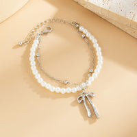 Thumbnail for Elegant Layered Bowknot Pendant Pearl Chain Bracelet - ArtGalleryZen