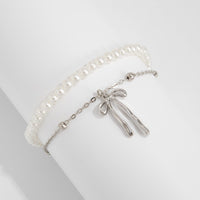 Thumbnail for Elegant Layered Bowknot Pendant Pearl Chain Bracelet - ArtGalleryZen
