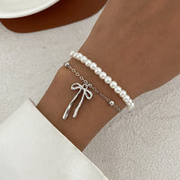 Thumbnail for Elegant Layered Bowknot Pendant Pearl Chain Bracelet - ArtGalleryZen