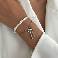 Thumbnail for Elegant Layered Bowknot Pendant Pearl Chain Bracelet - ArtGalleryZen