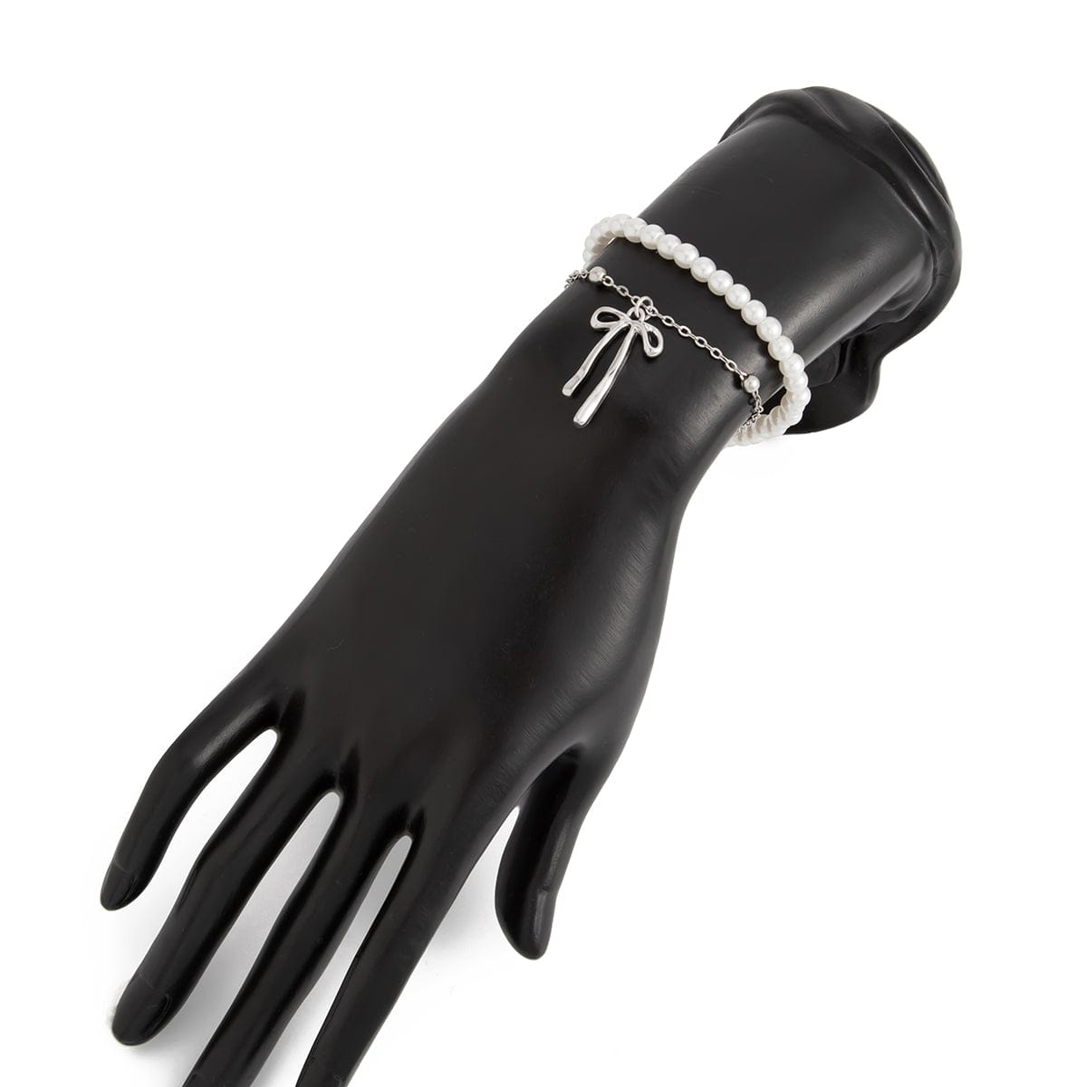 Elegant Layered Bowknot Pendant Pearl Chain Bracelet - ArtGalleryZen