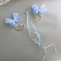 Thumbnail for Elegant Layered Butterfly Pearl Long Chain Ribbon Elf Ear Cuff Wrap Earring - ArtGalleryZen