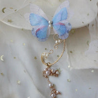 Thumbnail for Elegant Layered Butterfly Pearl Long Chain Ribbon Elf Ear Cuff Wrap Earring - ArtGalleryZen