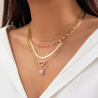 Thumbnail for Elegant Layered CZ Inlaid Heart Pendant Snake Chain Necklace Set - ArtGalleryZen