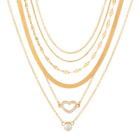 Thumbnail for Elegant Layered CZ Inlaid Heart Pendant Snake Chain Necklace Set - ArtGalleryZen