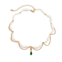 Thumbnail for Elegant Layered Emerald Crystal Waterdrop Pendant Pearl Chain Necklace - ArtGalleryZen