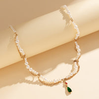 Thumbnail for Elegant Layered Emerald Crystal Waterdrop Pendant Pearl Chain Necklace - ArtGalleryZen
