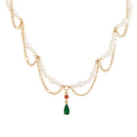 Thumbnail for Elegant Layered Emerald Crystal Waterdrop Pendant Pearl Chain Necklace - ArtGalleryZen