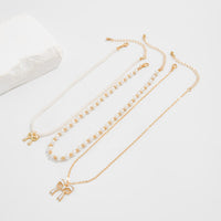 Thumbnail for Elegant Layered Enamel Bowknot Pendant Pearl Chain Necklace Set - ArtGalleryZen