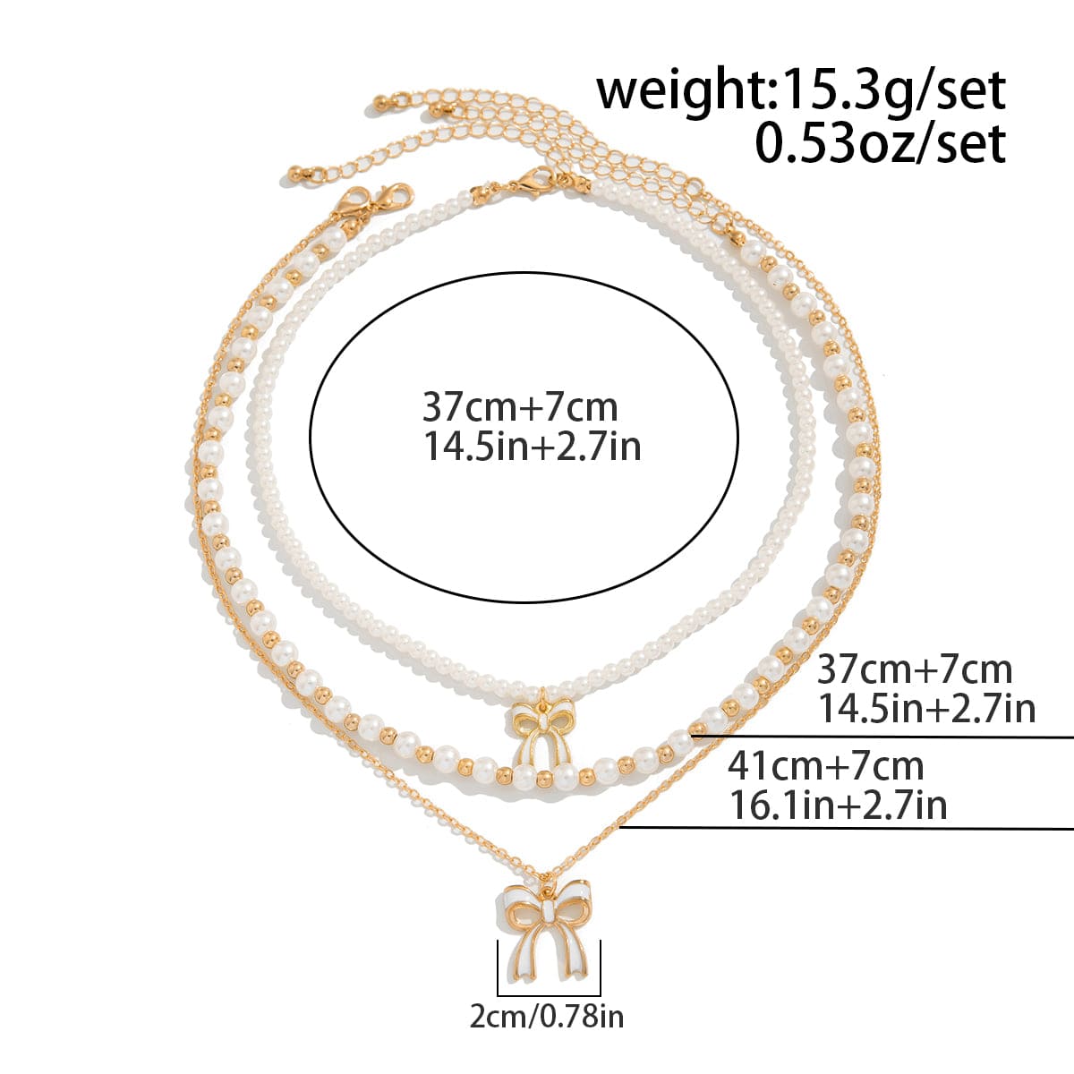 Elegant Layered Enamel Bowknot Pendant Pearl Chain Necklace Set - ArtGalleryZen