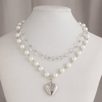 Thumbnail for Elegant Layered Floral Heart Pendant Crystal Pearl Chain Necklace - ArtGalleryZen
