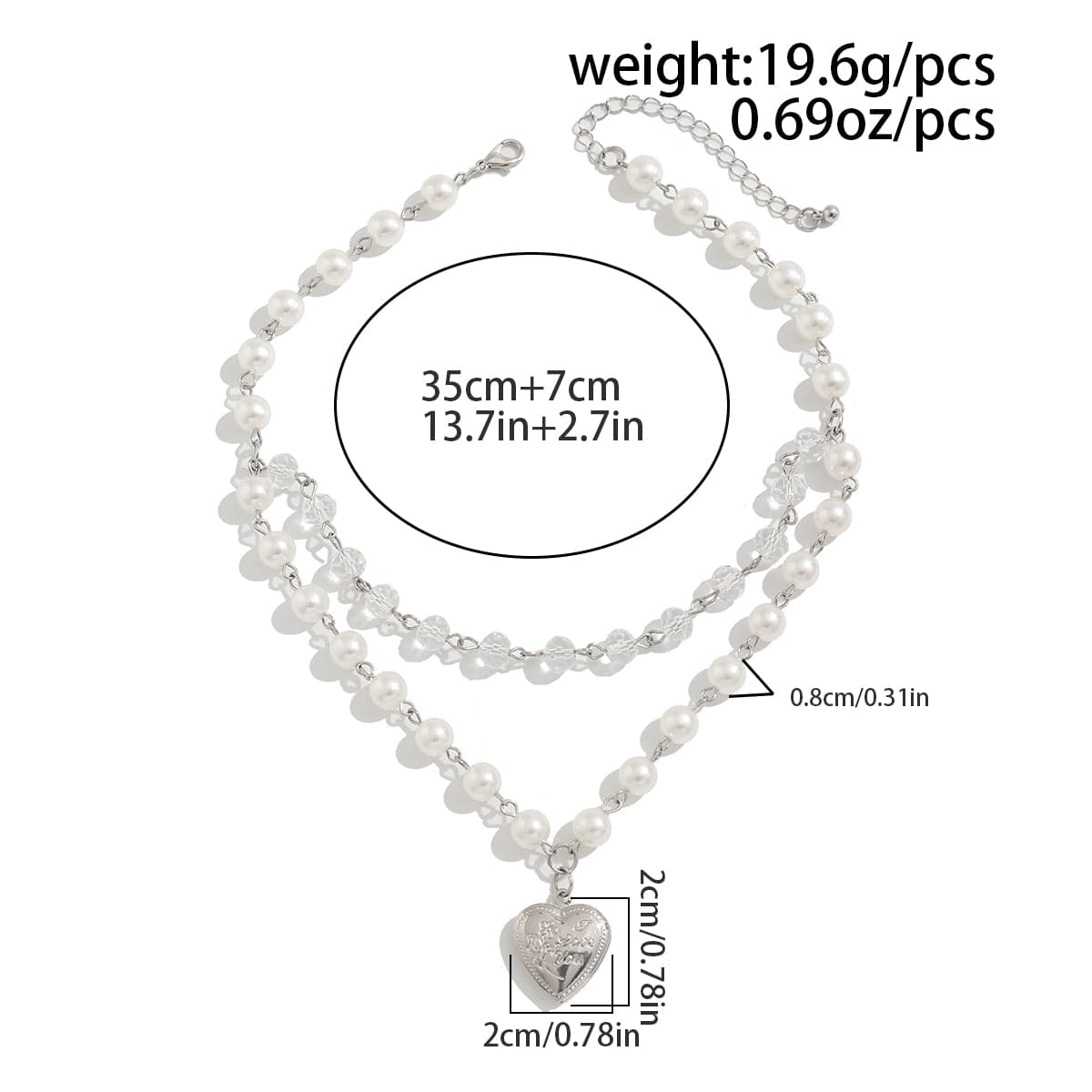 Elegant Layered Floral Heart Pendant Crystal Pearl Chain Necklace