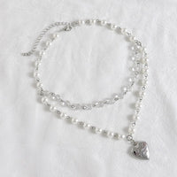 Thumbnail for Elegant Layered Floral Heart Pendant Crystal Pearl Chain Necklace