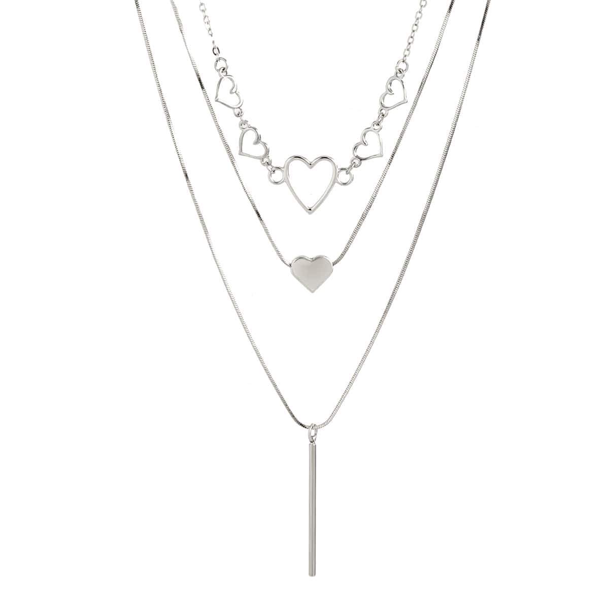 Elegant Layered Heart Bar Pendant Chain Necklace Set - ArtGalleryZen