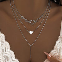 Thumbnail for Elegant Layered Heart Bar Pendant Chain Necklace Set - ArtGalleryZen