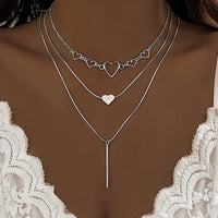 Thumbnail for Elegant Layered Heart Bar Pendant Chain Necklace Set - ArtGalleryZen