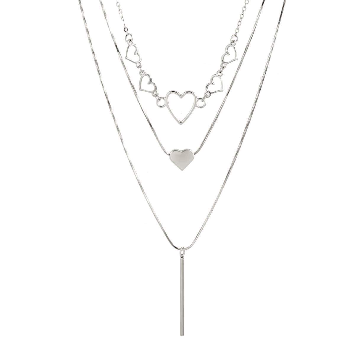 Elegant Layered Heart Bar Pendant Chain Necklace Set - ArtGalleryZen