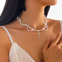 Thumbnail for Elegant Layered Heart Crystal Charm Pearl Seed Bead Chain Necklace - ArtGalleryZen