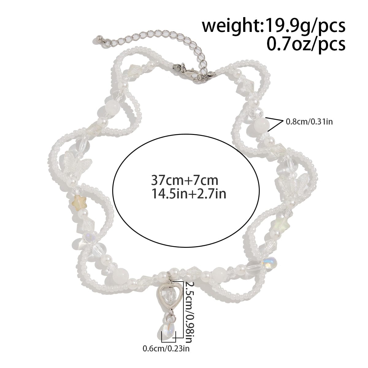 Elegant Layered Heart Crystal Charm Pearl Seed Bead Chain Necklace - ArtGalleryZen